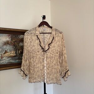 JAIPUR Beige Floral Blouse with Black Trim